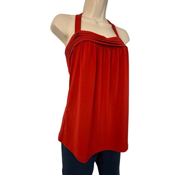 The Limited Pleated Front Chili Red Halter Top Flattering Loose Stretchy Fit - Picture 13 of 15